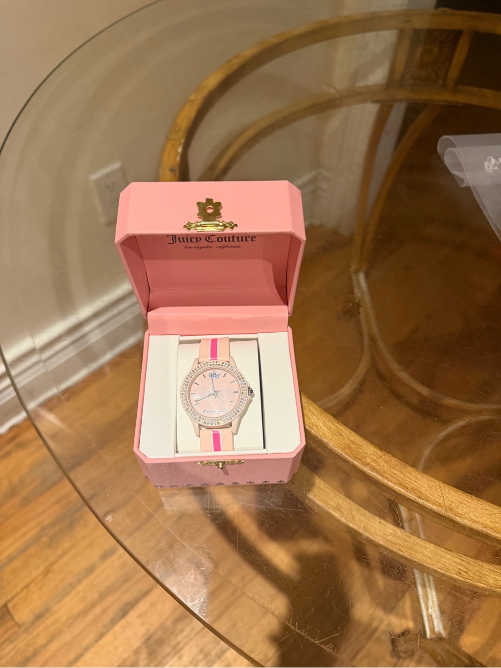 Juicy Couture Pink Stripe Crystal Bezel Women's Watch